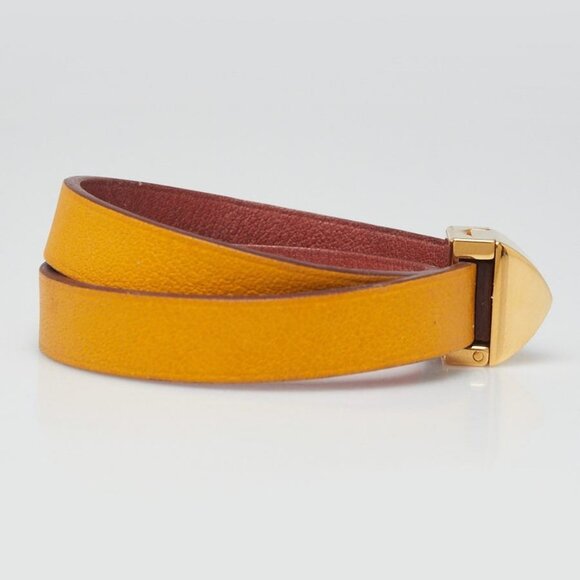 Hermes Yellow/Brown Swift Leather Medor Infini Double Tour Bracelet Size T2 - Picture 3 of 6